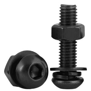 High Strength 10.9 Grade Carbon Steel Black Oxide M10 Hex Socket Button Head Bolts & Nuts Flat/Spring Washers Set