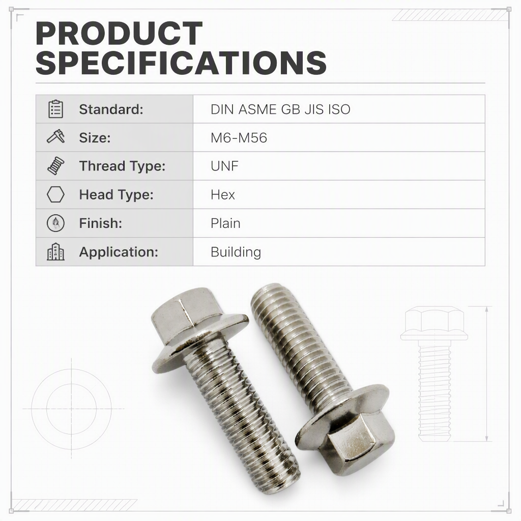 Stainless Steel DIN 6921 Full Thread Flange Cap Hex Head Bolts Serration Plain M6 Flange Bolt Building Grade 88 specifications