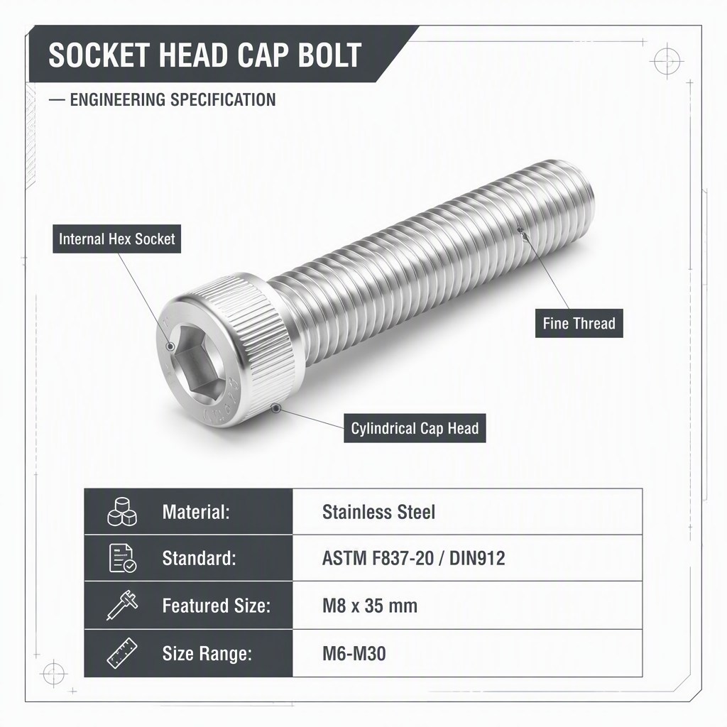 Ready to Ship Stainless Steel DIN912 M8x35mm Fine Thread Internal Hex Socket Head Cap Bolt Screws M8 Allen Bolt for Concrete specifications