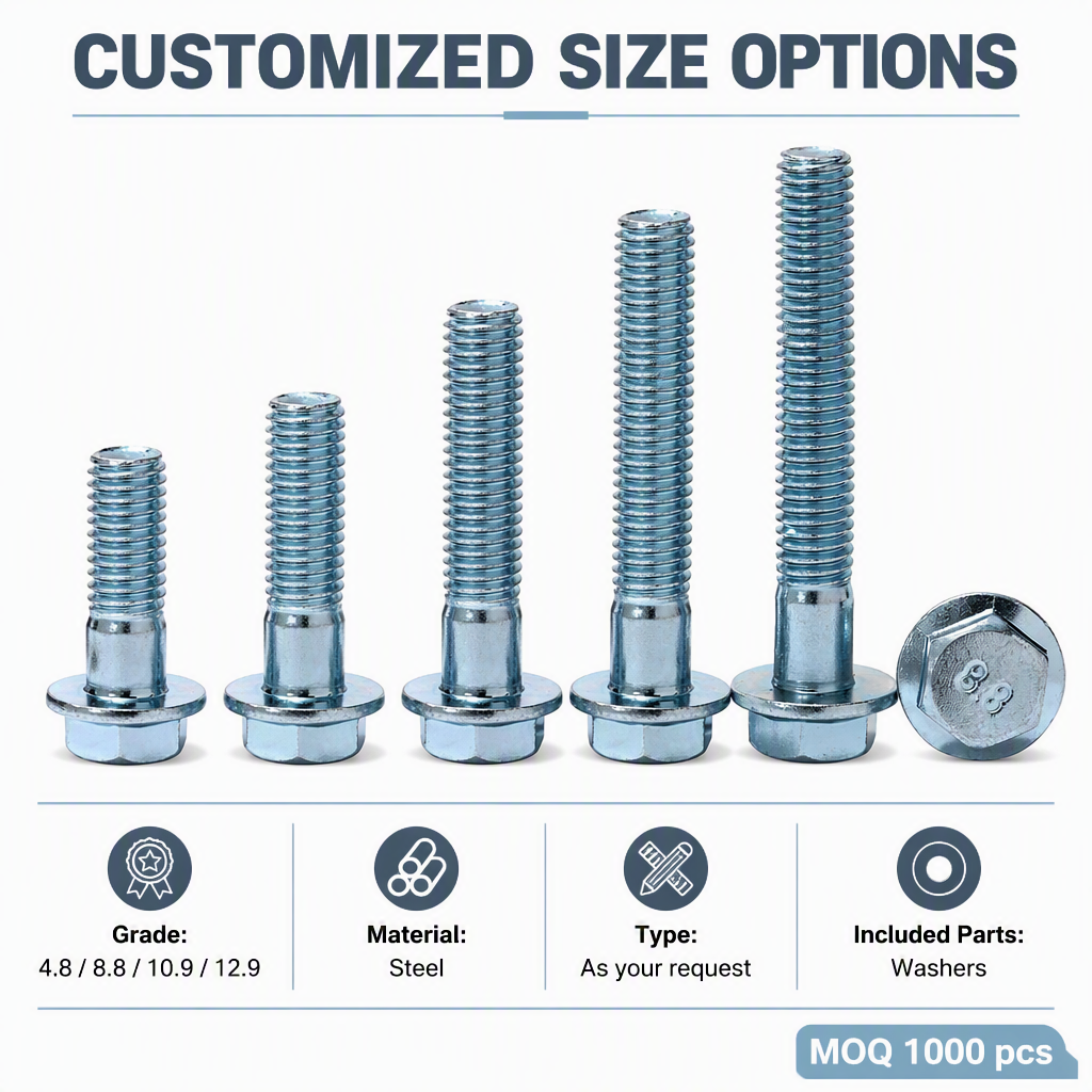 DIN6921 Flange Head Bolt Plain Finish Zinc Plated Hex Flange Bolt Water tank M20 X 1.5 X 80 Bolt Class 8 Serrated Flange Bolt specifications