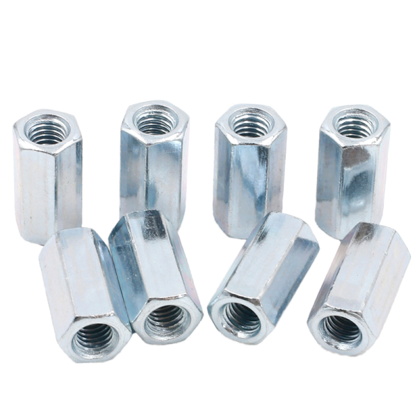 Galvanized Carbon Steel Lug Nuts M12x1.25 Class 8 Hex Coupling Fully Threaded Long Nuts for Mechanical